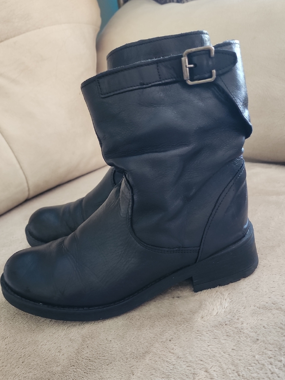 Made In Italy  Black Leather Biker Ankle Boot